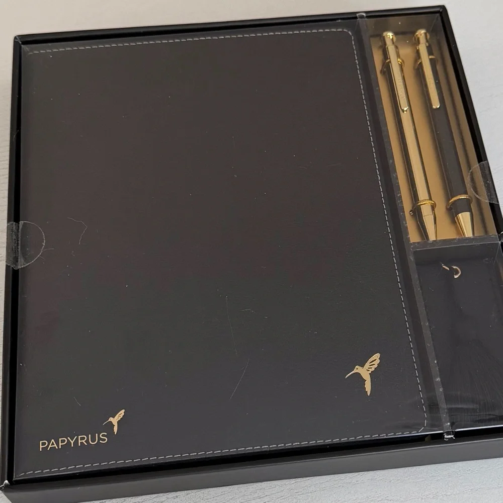 Papyrus Boxed Journal & Pen Gift Set in Black and Gold